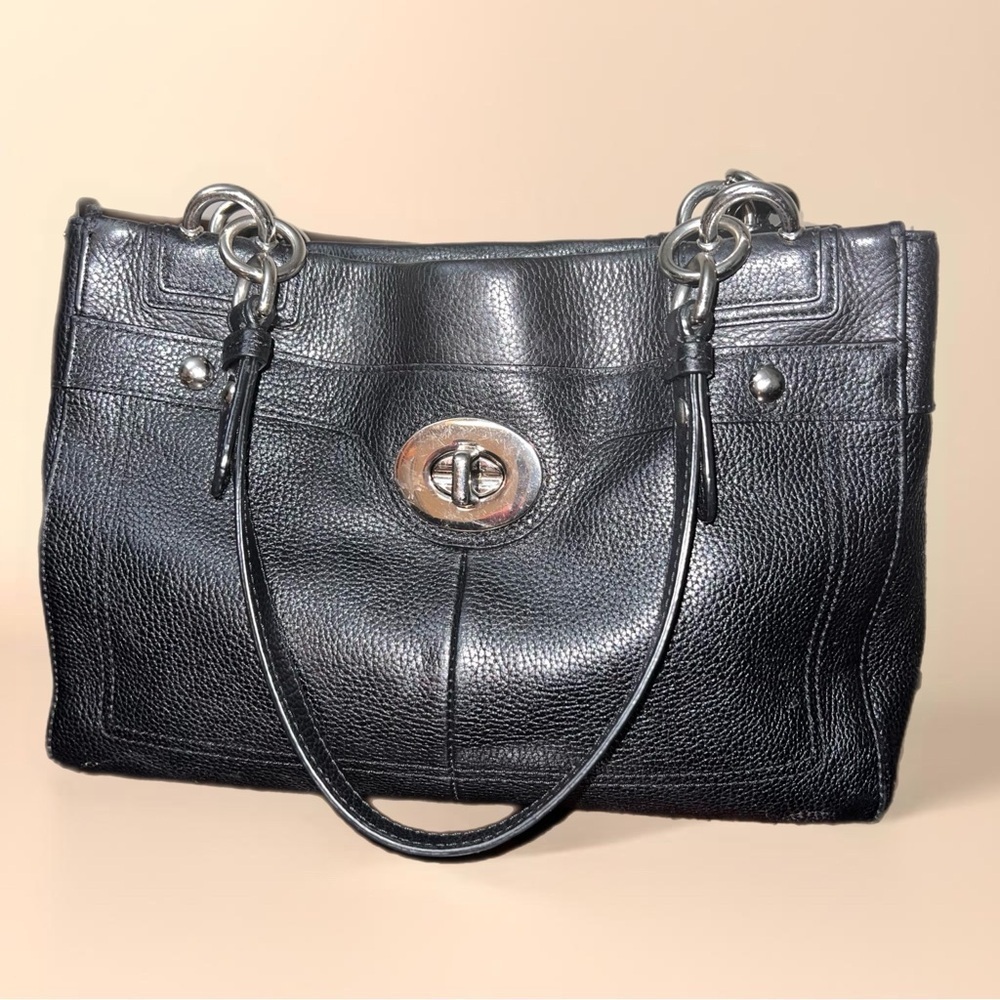 Coach Penelope Black Pebbled Leather Carryall Shoulder Bag Satchel